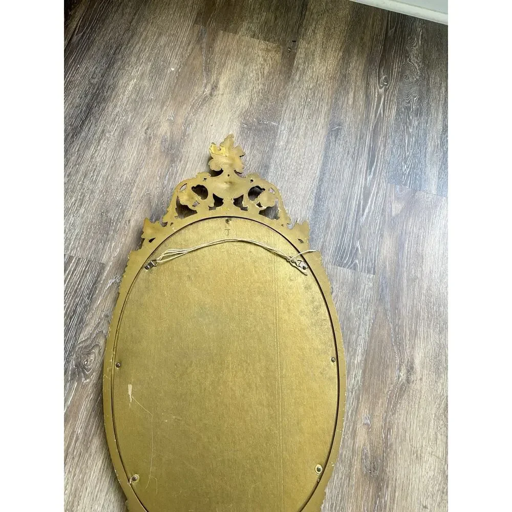 Vintage Syroco Gold Wall Mirror Ornate Floral Hollywood Regency Oval 31x16”